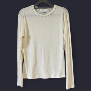 Jessie Liu Cream Stretchy Sweatshirt Tencel Lyocell Wool Chic Boho Minimalist M